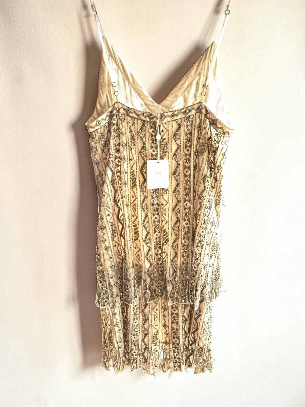 Haute Hippie Gold Sequin Fringe Slip Dress - Picture 2 of 8